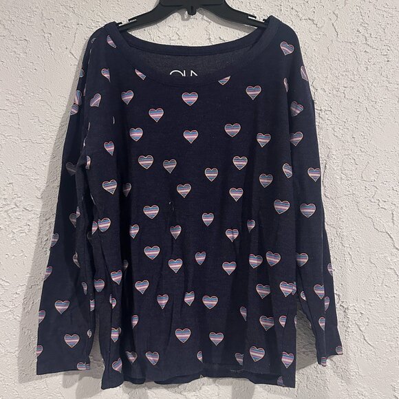 Chaser Tops - Chaser Navy Heart Print Long Sleeve Top Size S